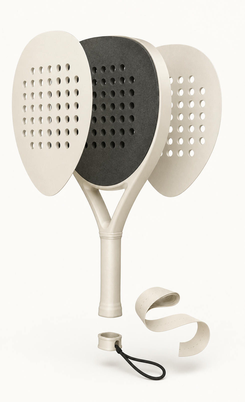 Exploded construction of a custom fiberglass padel racket