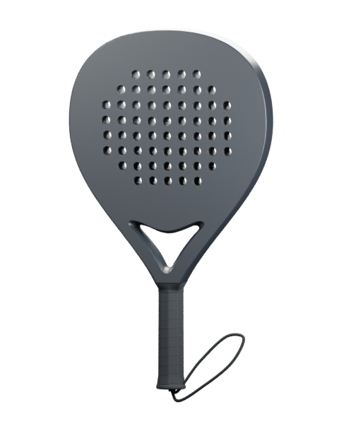 Blank black padel racket with matching frame and grip