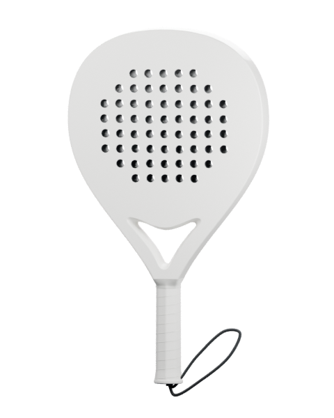 Blank white padel racket with matching frame and grip